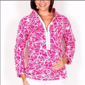 NWT TRACY NEGOSHIAN pullover size M pink white floral 3/4 zip pocket